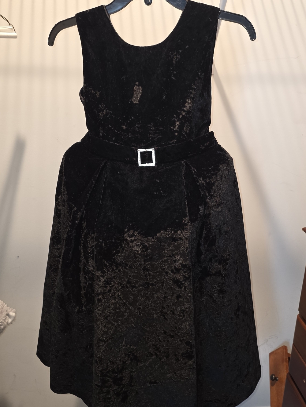 greendog Black Velvet Sleeveless Dress with Belt Detail